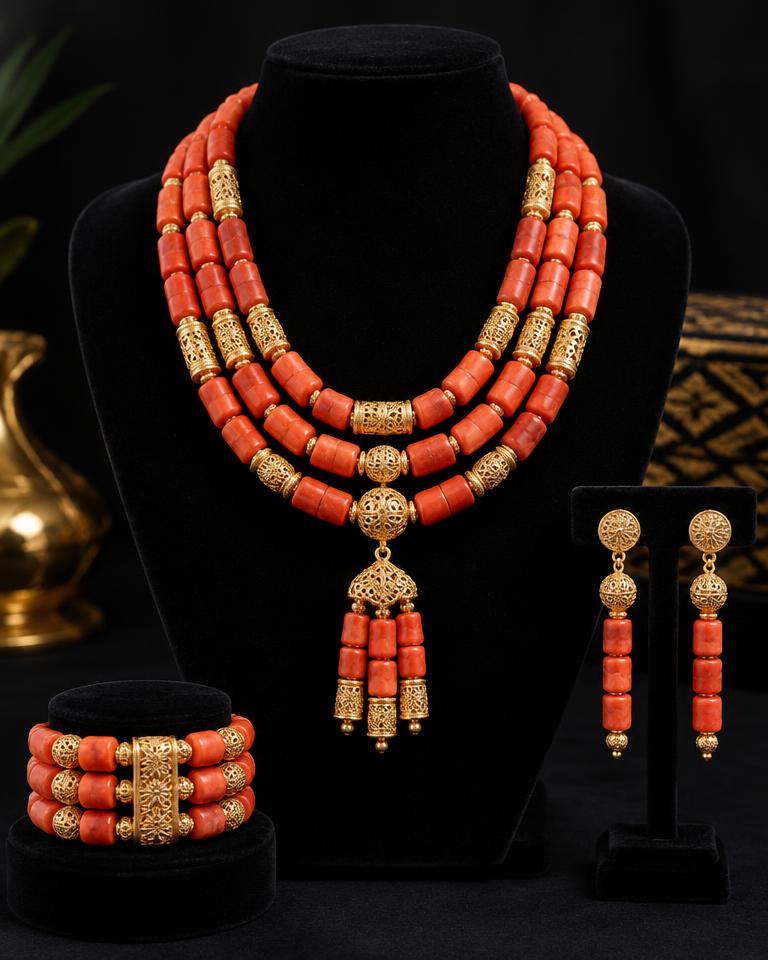 Coral Bead Wedding Set